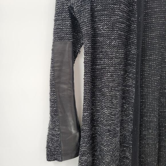 Red 23 Longline Cardigan Sweater Leather Sleeve Contrast Black Made USA Women M - Picture 3 of 16